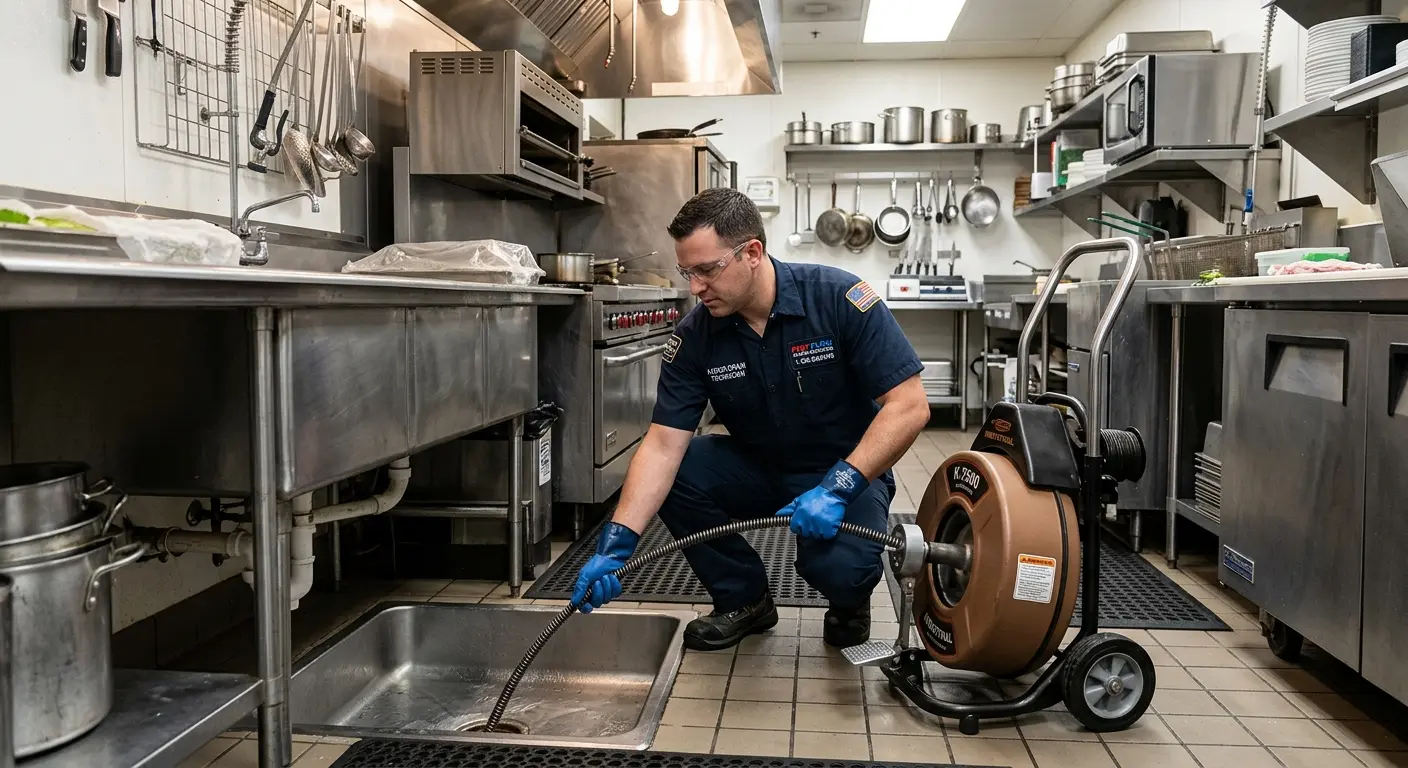 Commercial drain cleaning service in a restaurant kitchen in East Liverpool