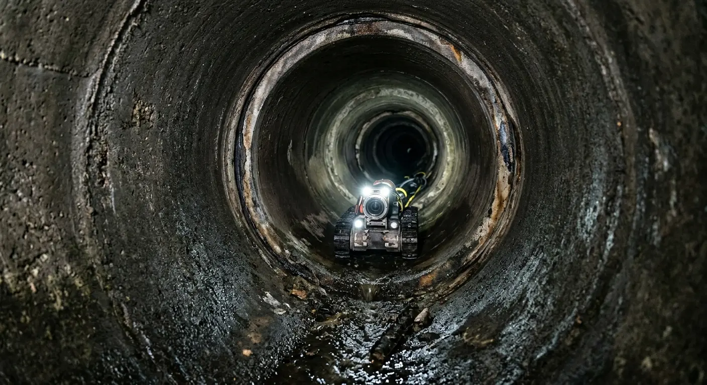 Robotic sewer camera inspecting pipe interior for Drain Snake Service in East Liverpool
